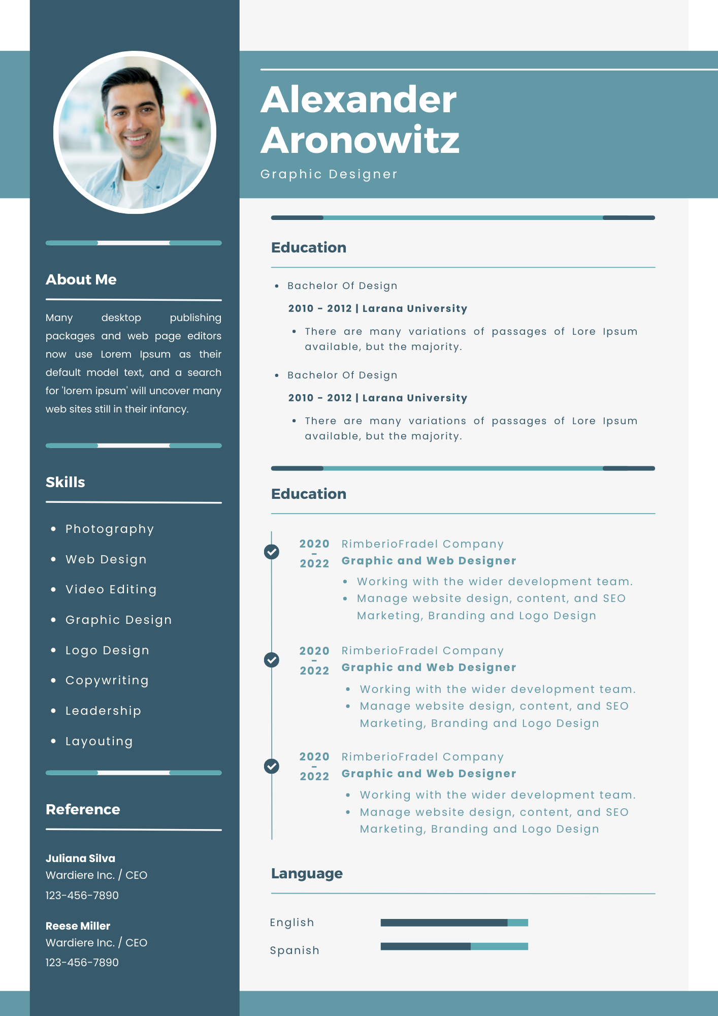 Green and White Minimalist Graphic Designer Resume Template